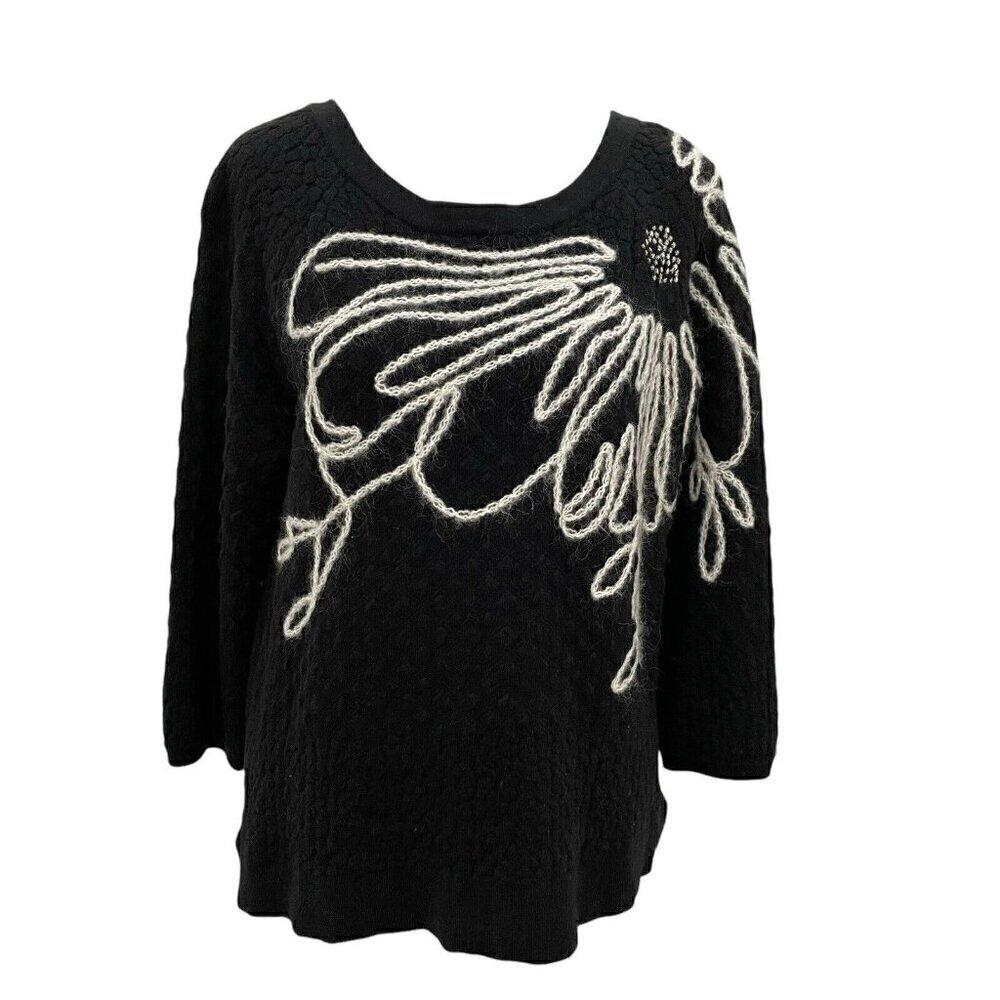 Anthropologie Field Flower Cashmere Mohair Blend Embroidered Sweater size Medium